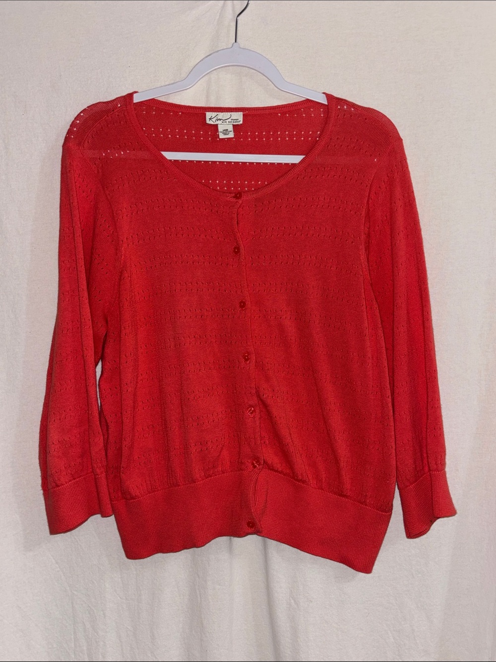 Kim Rogers orange Lightweight Button-Front Cardigan eyelet casual button front c